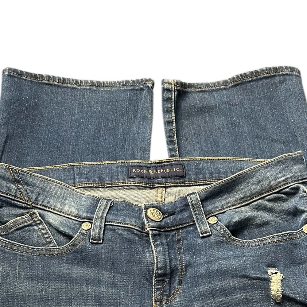 SOLD Rock & Republic Woman’s Blue Distressed Stretch Kasandra Bootcut Jeans - Picture 3 of 14